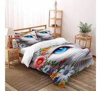 XIKMLSID White Cat 3 Pezzi Set Di Biancheria Da Letto, animalei carini Disegno 3D,microfibra,stile Europeo Anti Allergy,cotone,Adatto Per Adulti E Bambini King（220x240cm）