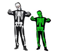 XiLayNeen Costume Scheletro Bambini,Luminoso Costume Scheletro,Costumi Halloween Bambini con Cappuccio Scheletro Guanti,Che Si Illuminano al Buio per Ragazzi e Ragazze per Halloweens Carnevales