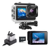 Xilecam Dual Screen Action Cam 1080P 32 GB Karte wasserdichte Kamera, 4 x Zoom, 131 Fuß (40 m), wasserdichte Unterwasserkamera mit 2 x 1050 mAh Akku und Multifunktionalem Zubehör (A3B)