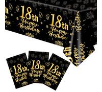Xiliconie 3 tovaglie per adulti per il 18° compleanno nero e oro a tema usa e getta in plastica, decorazioni per la tavola per ragazzi e ragazze, forniture per feste