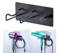 XILIMOR Porta Phone Bagno da Muro, Senza Foratura, Supporto per Asciugacapelli in Acciaio Inossidabile, Porta Phon da Parete Adesivo, con Vano per Riporre Il Cavo per Bagno, Barbiere, Hotel (Nero)