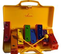 Xilofono diatonico soprano Ukam 8 note individuali colorate, strumento a percussione con due bacchette e custodia rigida gialla (note metalliche) (giallo)