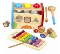 Xilofono e martello giocattolo a partire da 1 anno, 3 in 1 Montessori, giocattolo educativo in legno a partire da 1 anno, giocattolo educativo per motorie, regalo 2 3 4 5 6 anni (blu)