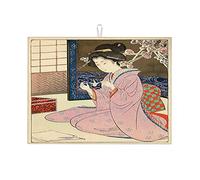 Xilografia giapponese raffigurante una donna che fa origami, illustrazione, tappetino per asciugare i piatti, piatti da cucina, facili da usare, piccole dimensioni 16 x 18 pollici