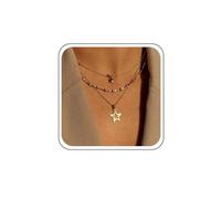Ximdble Collana girocollo vintage a strati con ciondolo a forma di stella, collana girocollo a forma di stella, collana girocollo a strati con stella dorata, collana da donna, Zinco, Nessuna pietra