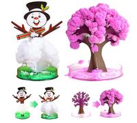 XIMEY 2 Albero Magico di Natale in Crescita, Albero di Cristallo Sakura e Pupazzo di Neve di Cristallo, Mini Albero di Natale Artificiale, Fai da Te in Carta Magica Albero, Novità Regalo per Bambini