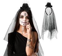 XIMEY Cerchietto dia de los Muertos Halloween, Velo Nero Halloween, Velo da Sposa Nero, Giorno dei Morti Cerchietto a Fiori, Cerchietto di Halloween Accessori Donna, Mascherata (Handgriff)