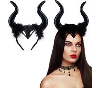 XIMEY Halloween Corna da Diavolo, Costume Malefica, Corno Diavolo con Collana Gotico Pizzo, Cerchietto Con Corna, Costume Halloween Donna per Halloween Terrore Festa Cosplay Carnevale (Nero)