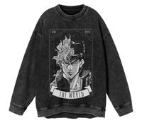Ximman JJBA Felpa anime Giorno Giovanna retrò lavata nera felpa Kakyōin Noriaki/Jotaro pullover nero girocollo casual top anime top per uomo e donna, Tipo 1, 3XL