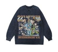Ximman JJBA Felpa anime Giorno Giovanna retrò lavata nera felpa Kakyōin Noriaki/Jotaro pullover nero girocollo casual top anime top per uomo e donna, Tipo 4, XL