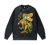 Ximman JJBA Felpa anime Giorno Giovanna retrò lavata nera felpa Kakyōin Noriaki/Jotaro pullover nero girocollo casual top anime top per uomo e donna, Tipo 10., XXL