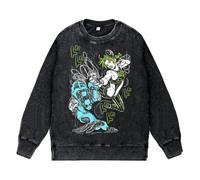 Ximman JJBA Felpa anime Giorno Giovanna retrò lavata nera felpa Kakyōin Noriaki/Jotaro pullover nero girocollo casual top anime top per uomo e donna, Tipo 8., XL