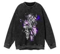 Ximman JJBA Felpa anime Giorno Giovanna retrò lavata nera felpa Kakyōin Noriaki/Jotaro pullover nero girocollo casual top anime top per uomo e donna, Tipo 2, XXL