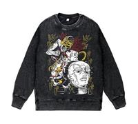 Ximman JJBA Felpa anime Giorno Giovanna retrò lavata nera felpa Kakyōin Noriaki/Jotaro pullover nero girocollo casual top anime top per uomo e donna, Tipo 7., 3XL