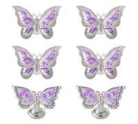 Xinally Butterfly Cabinet Knobs,6 Pieces Butterfly Knobs Single Hole Pulls Handles Decorative Door Cabinet Drawer Cupboard Furniture Door Wardrobe (Purple)