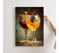 XINBAO Bicchieri da vino, tela, arte murale, scena di schizzi di vino rosso e bianco, dipinto, opera d'arte per sala da pranzo, cucina, bar, estetica (80x120 cm/senza cornice)