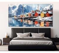 XINBAO Case scandinave stampate su tela, stampa artistica su tela, dipinto di paesaggio invernale panoramico, poster della Norvegia, decorazione da parete 50x70cmx3 senza cornice