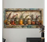 XINBAO Decorazione murale per cucina in stile fattoria, decorazione murale per sala da pranzo, stampa su tela con spezie in barattoli, soggiorno, camera da letto, cucina, 55x110 cm con cornice
