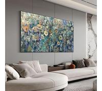 XINBAO Dipinto ad olio astratto con fiori primaverili su tela, grande dipinto floreale colorato con texture paesaggistica per soggiorno, decorazione da parete per la casa, 70x140 cm senza cornice