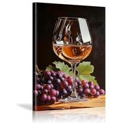 XINBAO Dipinto di un bicchiere di vino e uva viola, poster su tela con tema retrò, stampe di nature morte per soggiorno, decorazione da parete per la casa, 80x140 cm, senza cornice