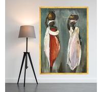 XINBAO Donne africane con vasi, arte murale su tela, pittura figurativa etnica, opera d'arte della cultura tribale, arredamento per la casa boho, poster (50x75 cm/cornice interna)
