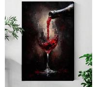 XINBAO Elegante dipinto su tela con bicchiere di vino rosso versato, per la decorazione murale della cucina o della sala da pranzo, poster e stampe moderni (80x110 cm/cornice interna)