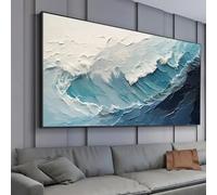XINBAO Grande dipinto di onde oceaniche su tela, grande dipinto minimalista astratto, dipinto blu mare, decorazione da parete per soggiorno, quadri da parete 50x100 cm senza cornice
