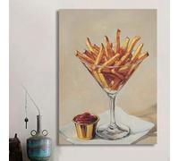 XINBAO Patatine fritte in un bicchiere da Martini, poster, stampa su tela, dipinti minimalisti di cibo, arte della cena con ragazza, natura morta in cucina 50x70 cm con cornice