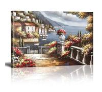 XINBAO Poster decorativi da parete, stampe artistiche su tela con dipinti a olio di fiori mediterranei, per soggiorno, bagno, camera da letto, 40x60 cm con cornice