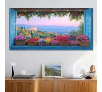 XINBAO Poster e stampe artistiche di un incantevole giardino con estetica moderna, limoneto sotto persiane blu, quadri su tela, decorazione da parete, 40x80 cm con cornice