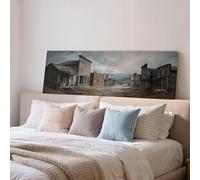 XINBAO Quadro di città western, ampia tela panoramica, opera d'arte lunga e stretta con cornice, paesaggio suggestivo di grandi dimensioni, baita rustica, decorazione (45x135 cm/senza cornice)