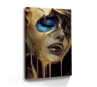 XINBAO Quadro per camera, stampe artistiche su tela raffiguranti donne dorate, quadri moderni astratti con volto femminile, decorazione da parete, poster contemporanei con volto, 30x45 cm con cornice