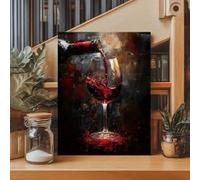XINBAO Quadro su tela - Dipinto di vino rosso versato con pennellate e schizzi decisi, decorazione murale strutturata per quadri da sala da pranzo (40x60 cm/cornice interna)