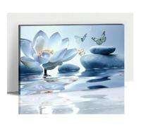 XINBAO Quadro su tela Zen, decorazione da parete, stampa su tela con loto bianco, decorazione da bagno per spa, dipinto su pietra Zen, dipinto blu calmo 50x70 cm senza cornice