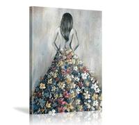XINBAO Ragazza e pensieri sui fiori Stampa su tela Poster artistico da parete per soggiorno Bagno Camera da letto Hotel Home Office Decorazione murale 60x90cm Senza cornice