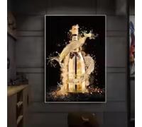 XINBAO Stampa artistica su tela di lusso con bottiglia di champagne dorata, poster, quadro da parete con champagne, decorazione da sala da pranzo, murale 60x90 cm con cornice