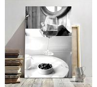 XINBAO Stampa di una donna che beve vino nella vasca da bagno, poster su tela testurizzata in bianco e nero, decorazione da parete per camera da letto (60x80 cm/cornice interna)