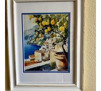 XINBAO Stampa su tela con acquerello di albero di limone, dipinto, paesaggio urbano, poster, opera d'arte costiera, arte murale mediterranea, foto su tela 60x80 cm senza cornice