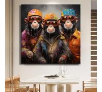 XINBAO Stampa su tela con selfie di scimmie di street art in immagini di graffiti, arte murale su tela, poster decorativi con graffiti raffiguranti animali (80x80 cm/cornice interna)