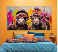 XINBAO Stampa su tela di street art con scimmie selfie in stile graffiti, arte murale su tela, dipinto di scimmie, decorazione murale con graffiti (60x120 cm/senza cornice)