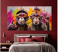 XINBAO Stampa su tela di street art con selfie di scimmie in stile graffiti, arte murale su tela, dipinti di scimmie, poster decorativi da parete con graffiti (60x80cmx3 / senza cornice)