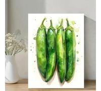 XINBAO Stampa su tela, dipinto ad acquerello con baccelli di piselli, decorazione da cucina in stile fattoria verde e giallo, stampa su tela, decorazione da orto (50x70 cm/senza cornice)