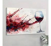 XINBAO Stampe su tela, schizzi di vino rosso, arte con calici di vino, stampe impressioniste ad acquerello, poster su tela, decorazione da parete (80x120 cm/cornice interna)