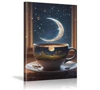 XINBAO Tazza da caffè astratta con luna e stelle, dipinto su tela, poster, stampa artistica da parete per soggiorno, bagno, camera da letto, decorazione 21x30 cm senza cornice