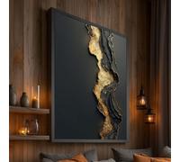 XINBAO Tela nera e oro, arte murale effetto geode, tela con texture metallica, arredamento di lusso per la casa, stampa su tela contemporanea (60x80 cm/cornice interna)