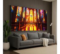 XINBAO Vetrate artistiche per interni di chiese, crocifisso da parete, riflessi colorati, decorazioni per la casa, dipinti su tela spirituali (70x110 cm/senza cornice)