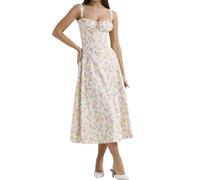 XinCDD Abiti Fiori Frammentati delle Donne Spaghetti Strap Abiti Lunghi Senza Maniche Sexy Split Low Cut Vestito (IT, Testo, S, Regular, Regular, E)