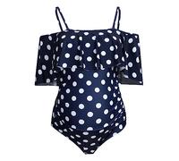 XinCDD Costumi da Bagno Intero da Premaman，Bikini Set con Fasciatura a Fascia Regolabile,Costume Intero Mamma Incinta Sexy Triangolo Beachwear con Stampa Foglia di Cocco (Punto d'onda, S)
