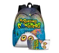 Xinchangda 2 pz My Singing Monsters Zaino Anime Astuccio 3D Stampato Grande Capacità Cartone Animato Scuola Zaino Casual per Ragazzi Ragazze Forniture scolastiche, Tipo 2, 40*30*17CM, Cartella