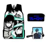 Xinchangda Blue Lock Set di 3 zaini per la scuola con motivo anime Isagi Yoichi/Seishiro Nagi/Reo Mikage + astuccio + borsa a tracolla, Rin Itoshi, 30*13*40cm